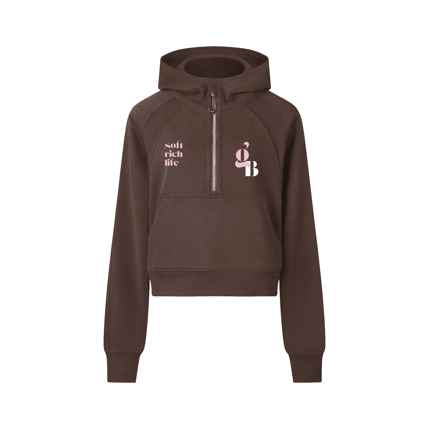 Gratitude Babe™ "Soft Rich Life" Cropped Half-Zip Hoodie