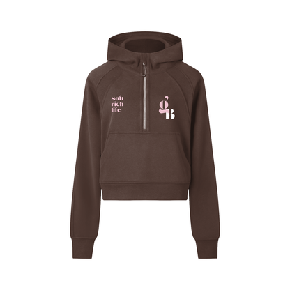 Gratitude Babe™ "Soft Rich Life" Cropped Half-Zip Hoodie