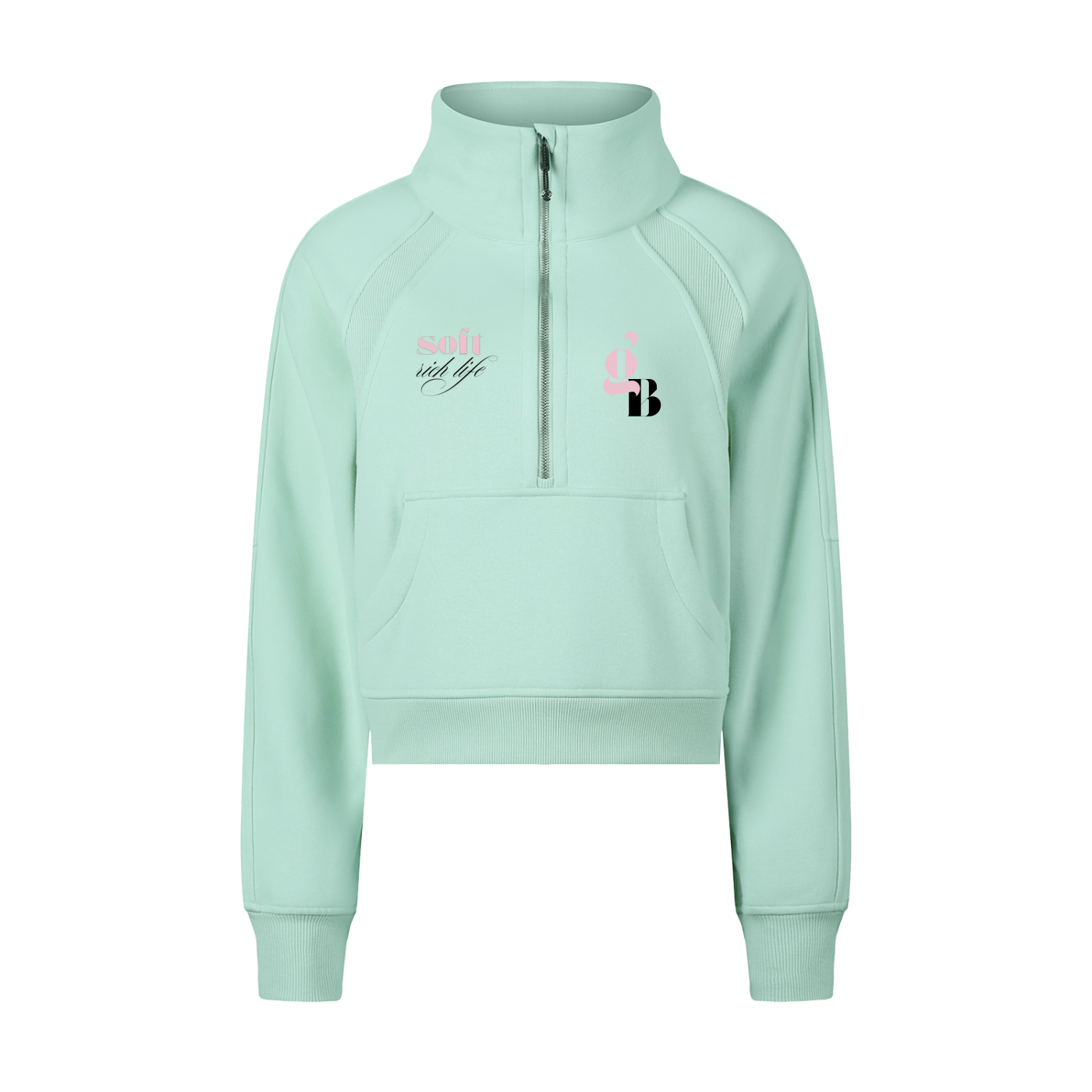 Gratitude Babe™ "Soft Rich Life" Cropped Half-Zip Sweatshirt