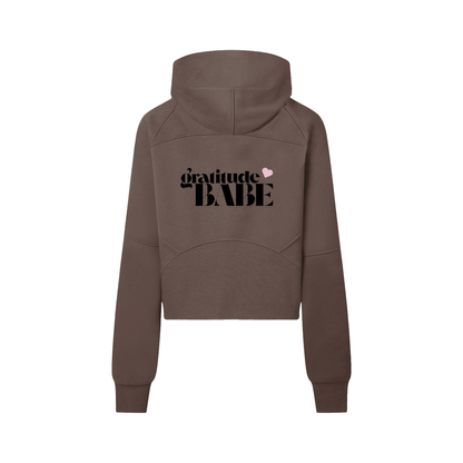 Gratitude Babe™ “Thank You, More Please” Cropped Half-Zip Hoodie