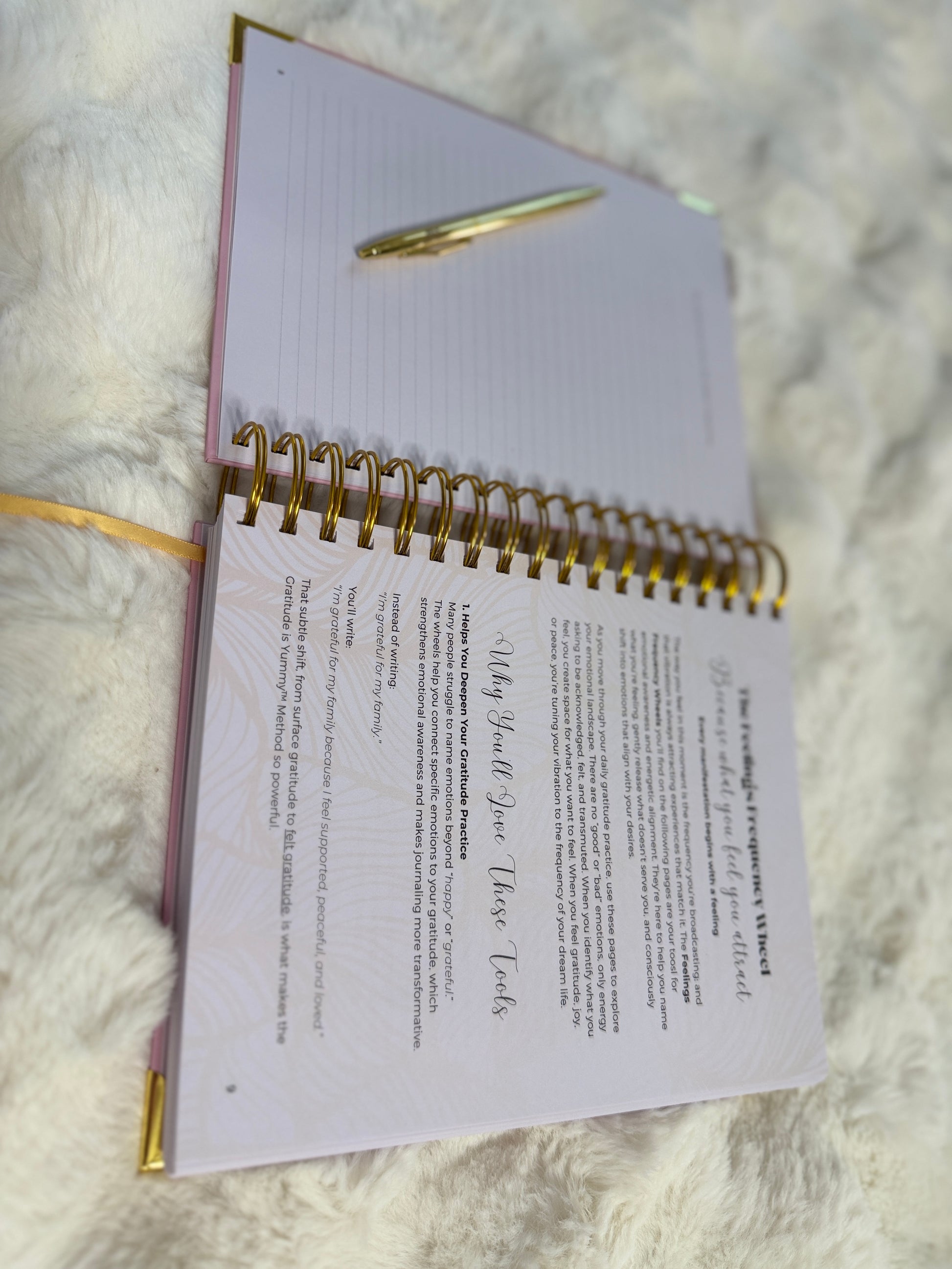 Open notebook with a pen on a textured surface