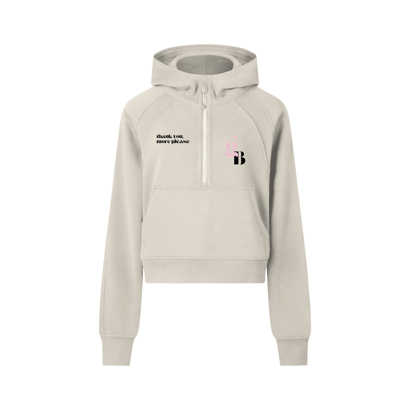 Gratitude Babe™ “Thank You, More Please” Cropped Half-Zip Hoodie