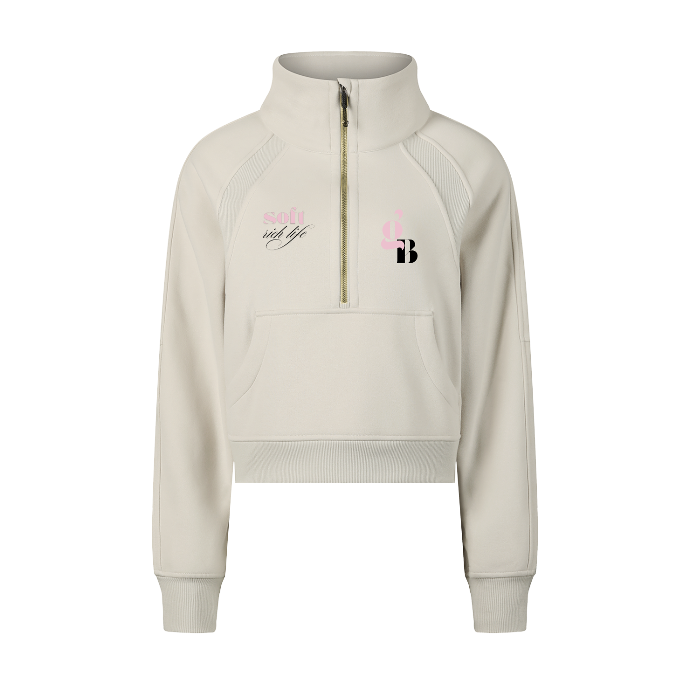 Gratitude Babe™ "Soft Rich Life" Cropped Half-Zip Sweatshirt - Gratitude Babe™