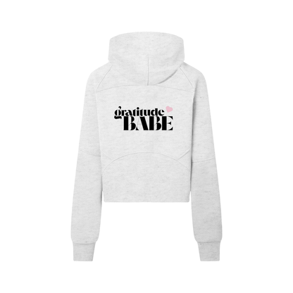Gratitude Babe™ “Thank You, More Please” Cropped Half-Zip Hoodie