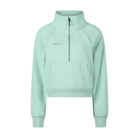 Gratitude Babe™ “Abundance Looks Good on Me” Cropped Half-Zip Sweatshirt -Gratitude Babe™