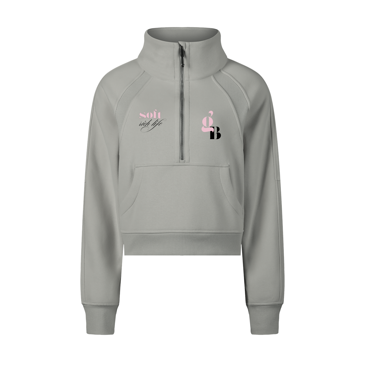 Gratitude Babe™ "Soft Rich Life" Cropped Half-Zip Sweatshirt