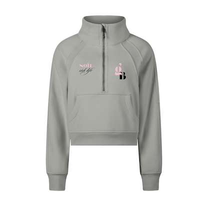 Gratitude Babe™ "Soft Rich Life" Cropped Half-Zip Sweatshirt