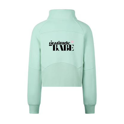 Gratitude Babe™ "Thank You, More Please" Cropped Half-Zip Sweatshirt