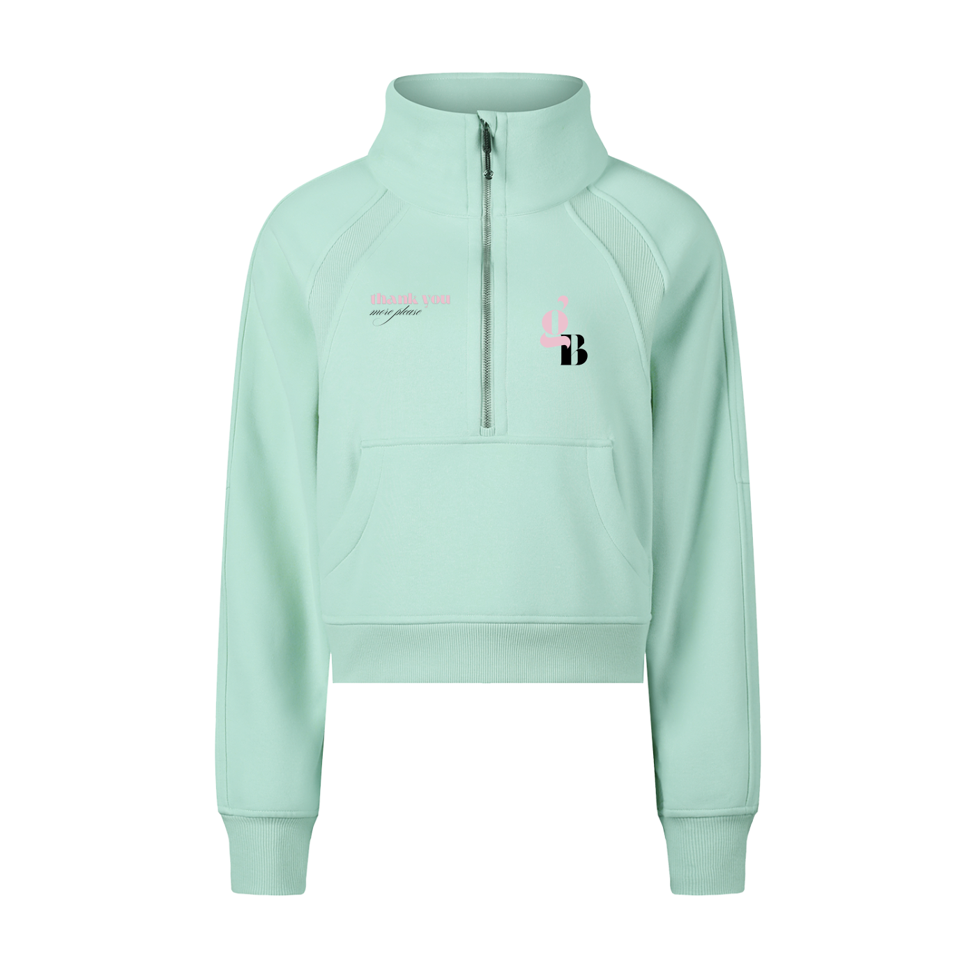 Gratitude Babe™ "Thank You, More Please" Cropped Half-Zip Sweatshirt