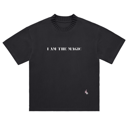 Gratitude Babe™ I Am The Magic Heavyweight Knitted Round Neck Tee Black - Gratitude Babe™
