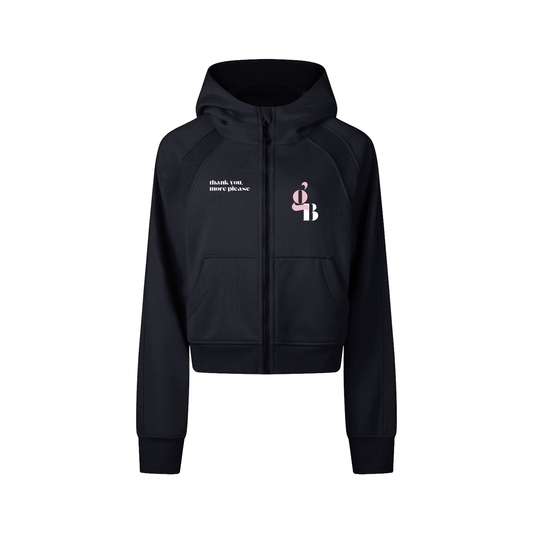 Gratitude Babe™ “Thank You, More Please” Cropped Zip-Through Hoodie