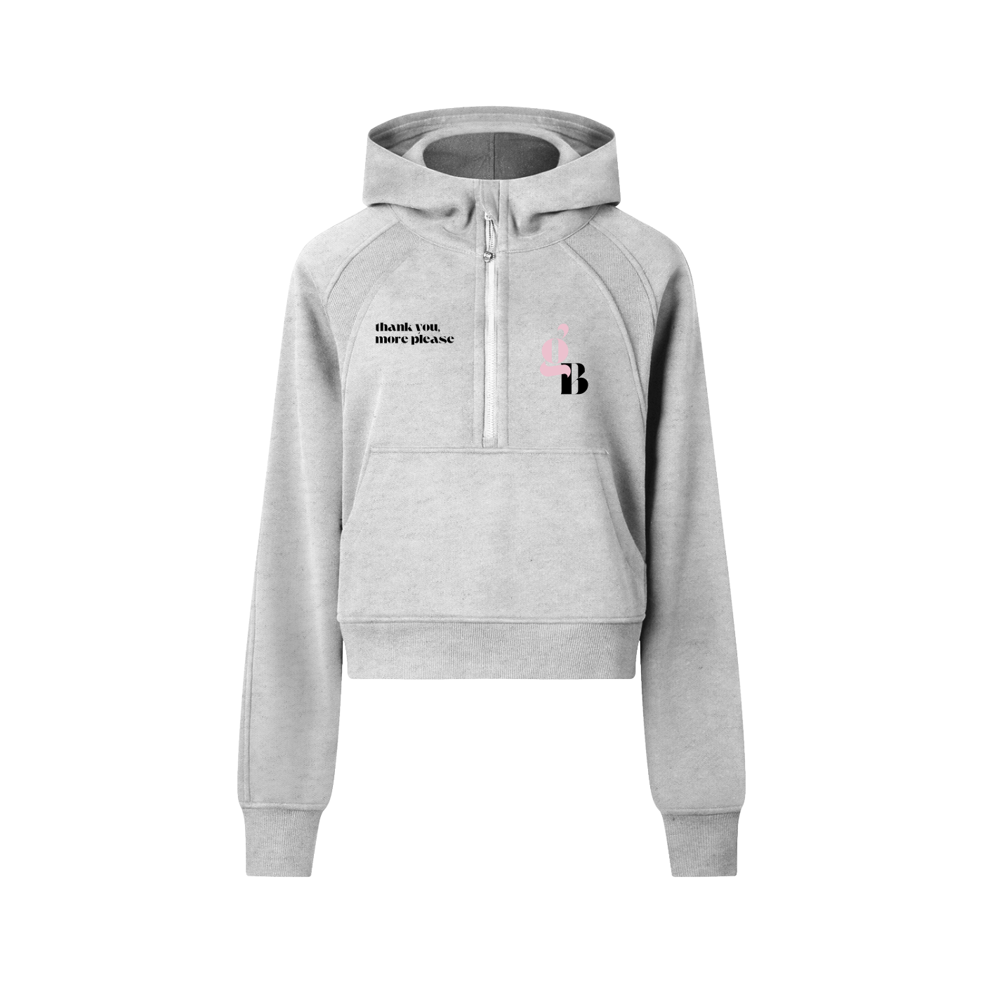 Gratitude Babe™ “Thank You, More Please” Cropped Half-Zip Hoodie