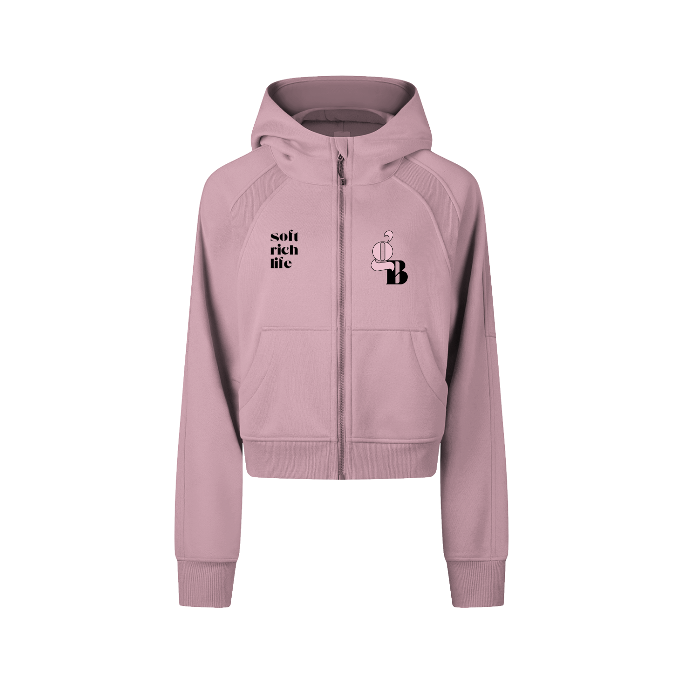 Gratitude Babe™ "Soft Rich Life" Cropped Zip-Through Hoodie