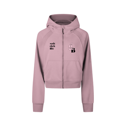 Gratitude Babe™ "Soft Rich Life" Cropped Zip-Through Hoodie