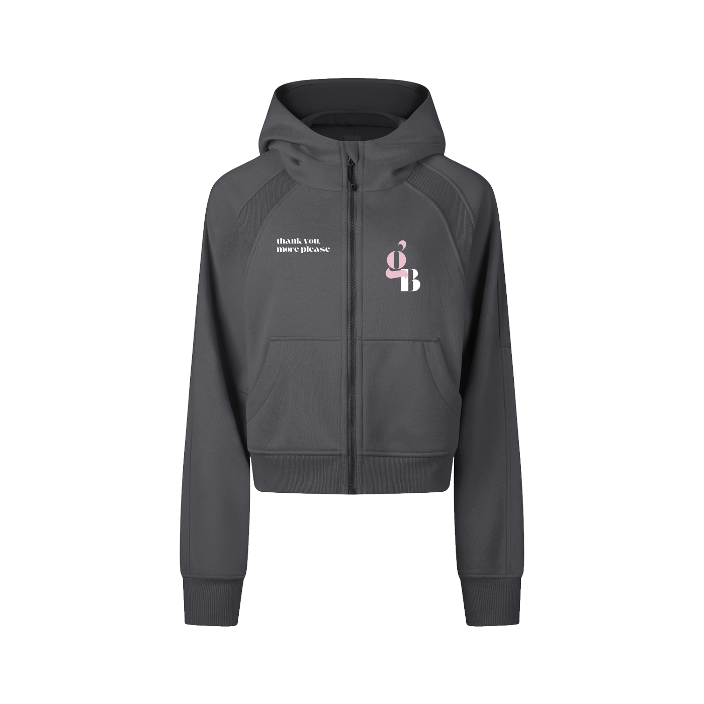 Gratitude Babe™ “Thank You, More Please” Cropped Zip-Through Hoodie