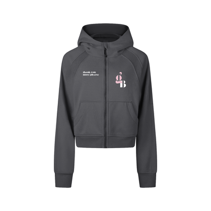 Gratitude Babe™ “Thank You, More Please” Cropped Zip-Through Hoodie
