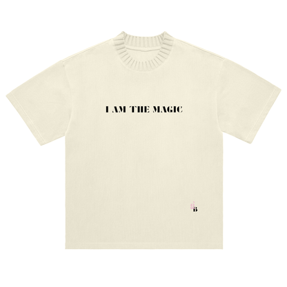 Gratitude Babe™ I Am Magic Heavyweight Knitted Round Neck Tee Apricot - Gratitude Babe™