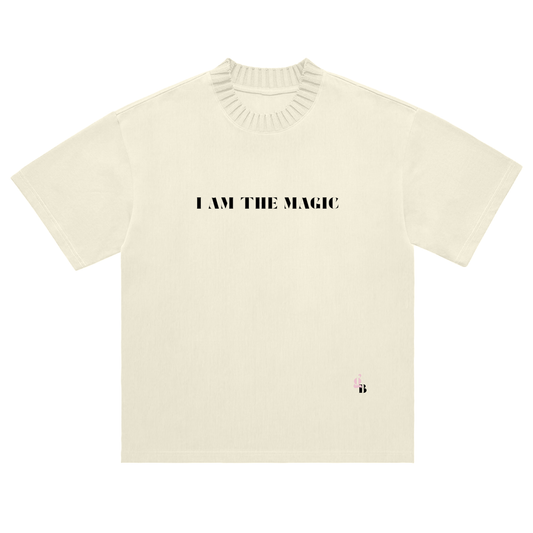 Gratitude Babe™ I Am Magic Heavyweight Knitted Round Neck Tee Apricot - Gratitude Babe™